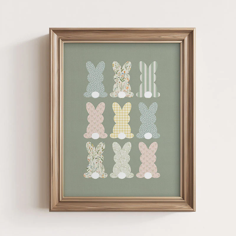 Nine Quilt Pattern Bunnies Art Print