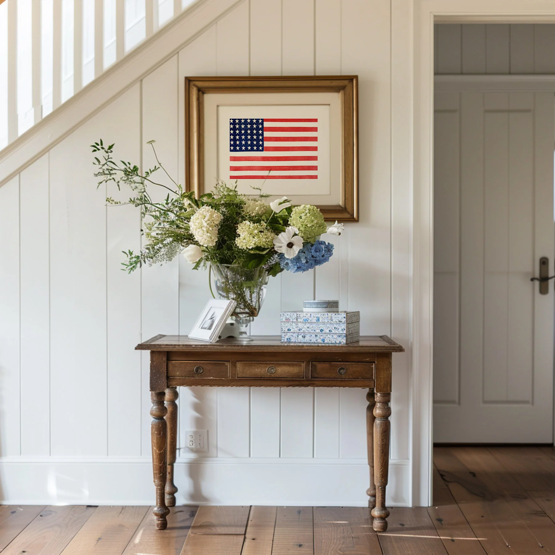 American Flag on Beige Art Print - Image 3