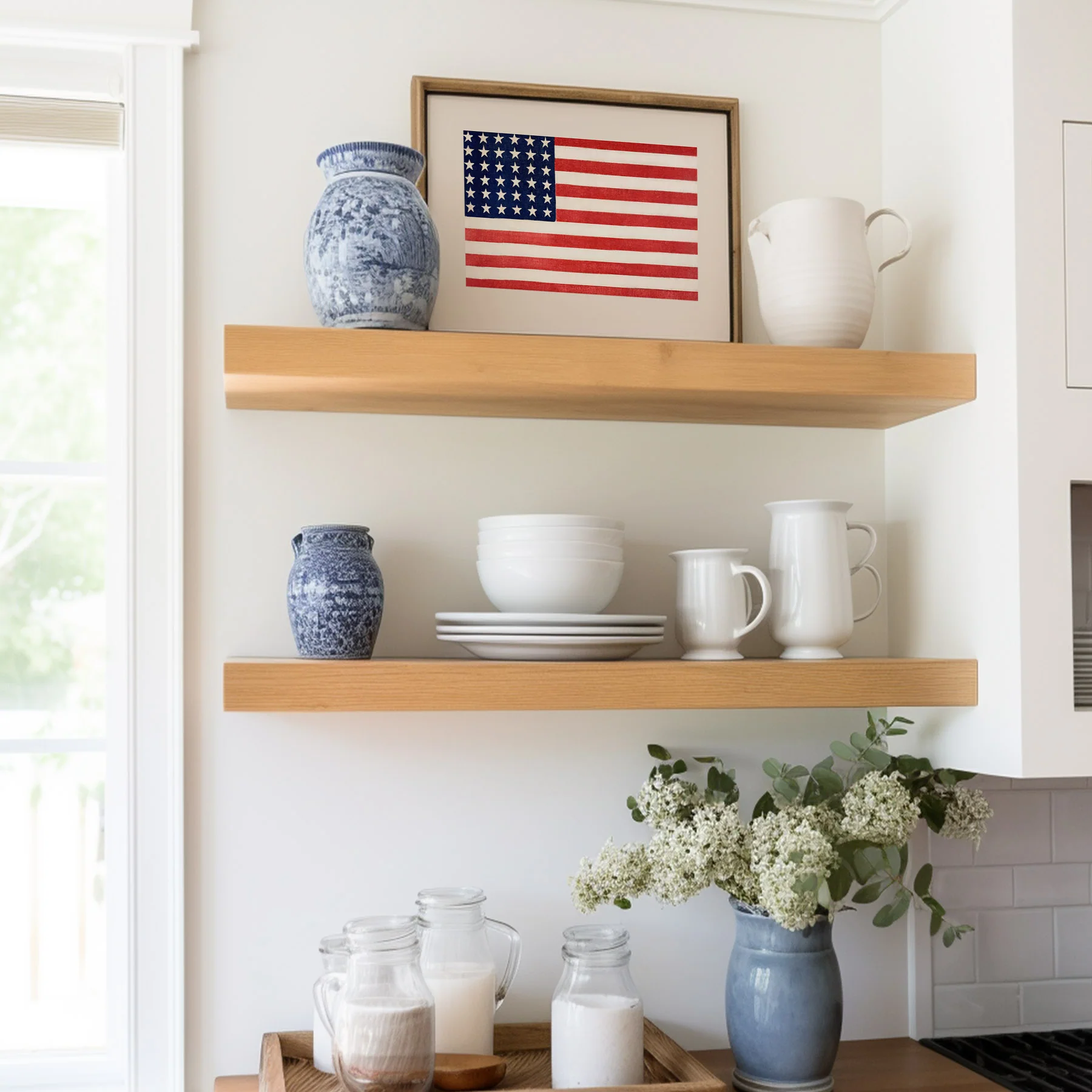 American Flag on Beige Art Print - Image 4