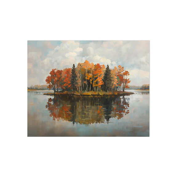 Autumn Tree Island on Lake Art Print - Image 2