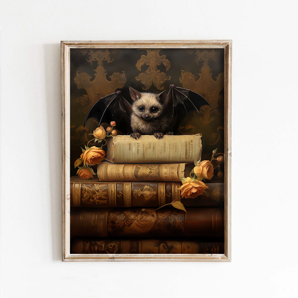 Baby Bat on Books Art Print