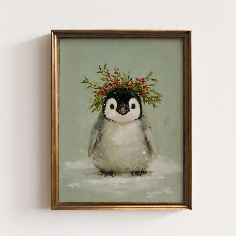 Baby Penguin On Green Art Print