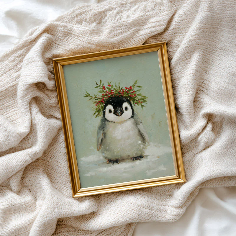 Baby Penguin On Green Art Print - Image 2