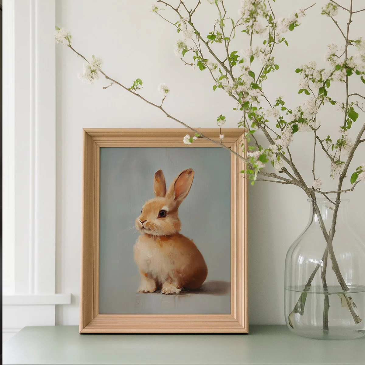 Blue Background Bunny Art Print - Image 2