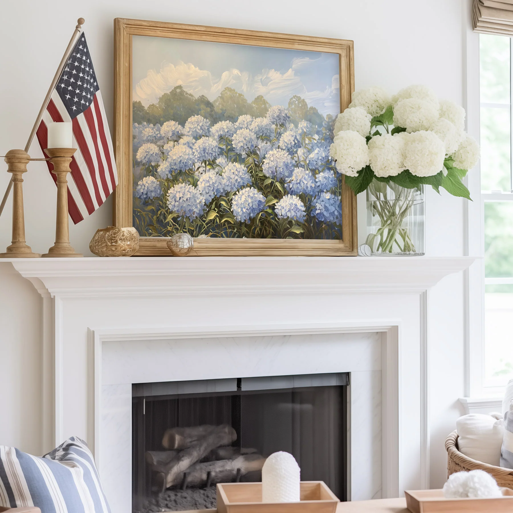 Blue Hydrangea Field Art Print - Image 3