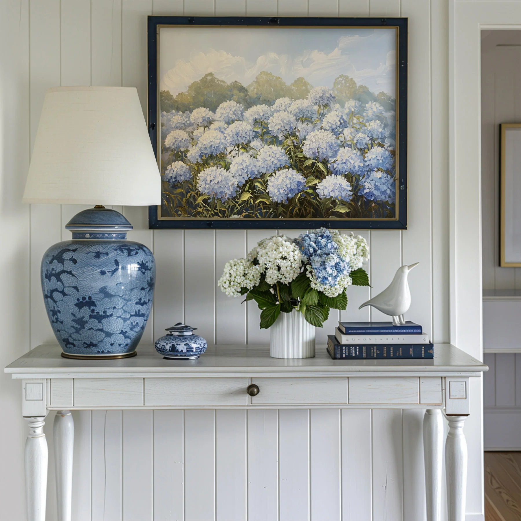 Blue Hydrangea Field Art Print - Image 4