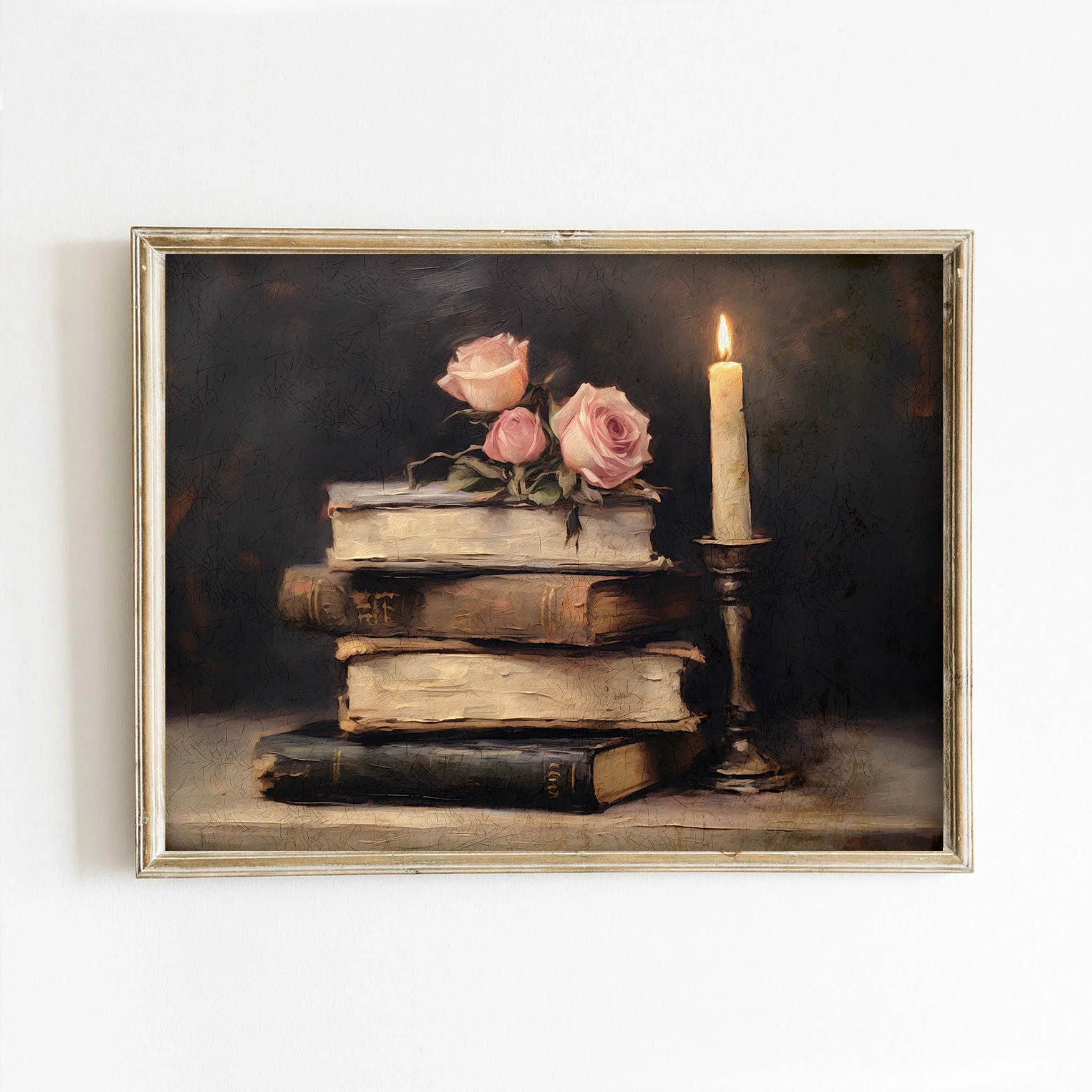 Books, Roses, & Candle Victorian Vintage Valentine Art Print