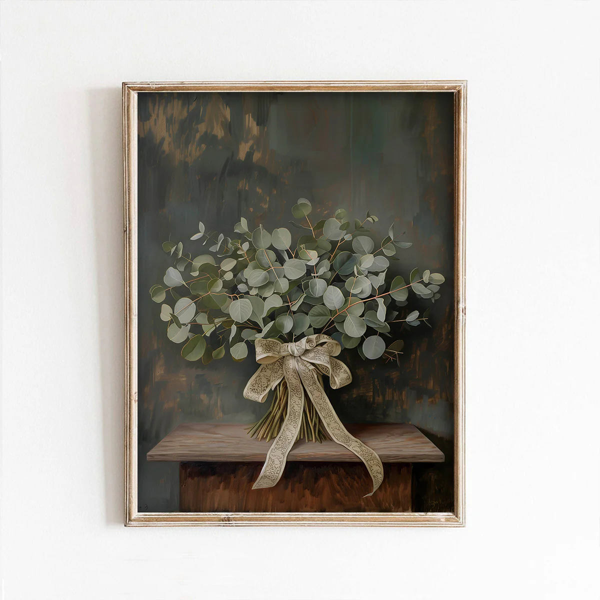 Bouquet of Eucalyptus Leaves With Cream Ribbon Art Print