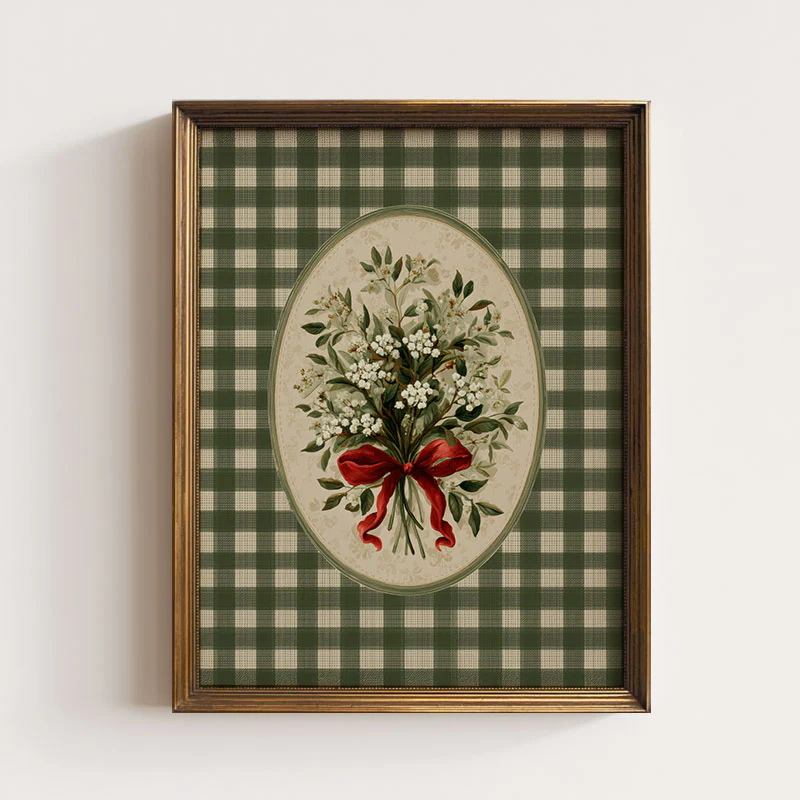 Bouquet On Green Checkered Background Art Print