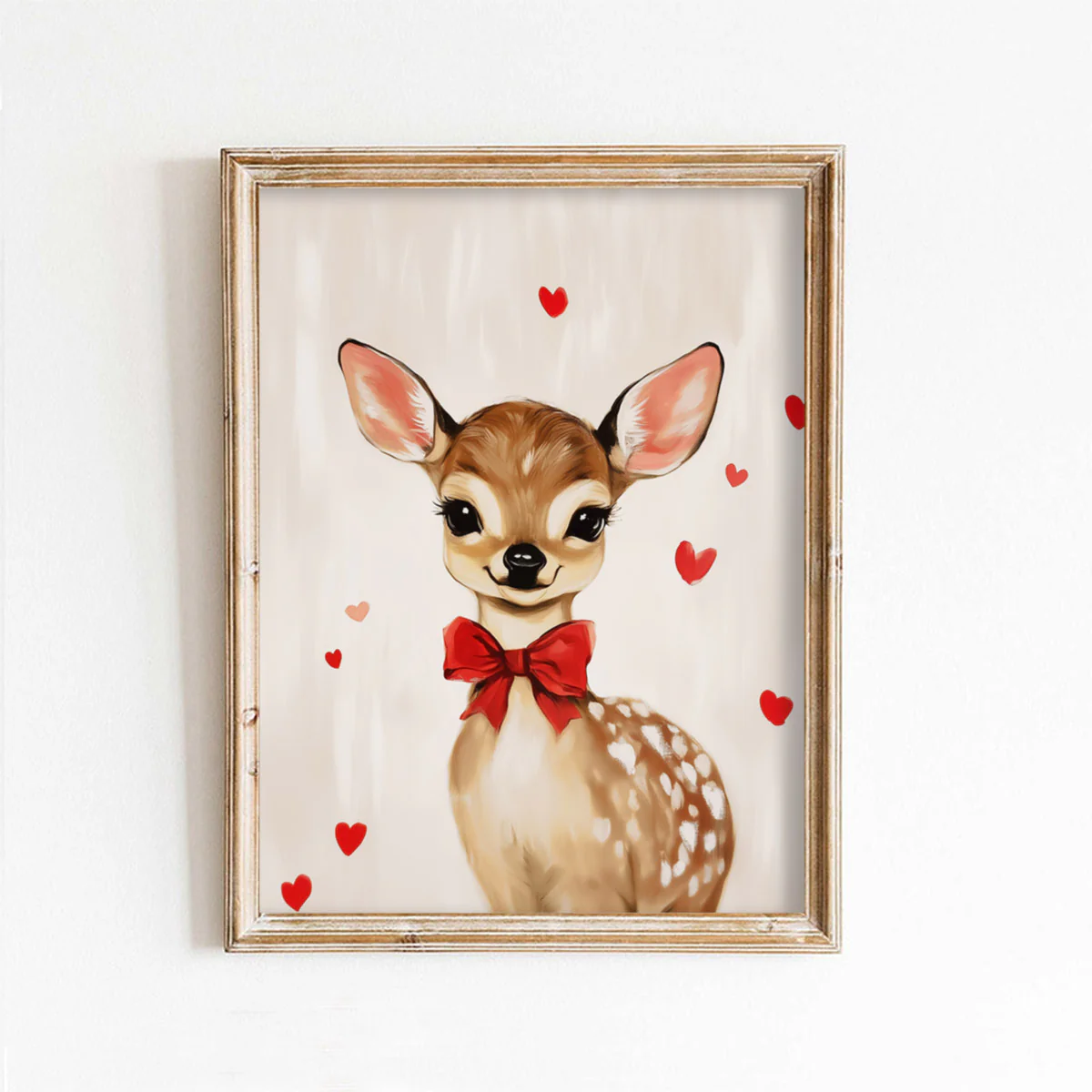 Bowtie Deer With Valentine's Day Hearts Art Print
