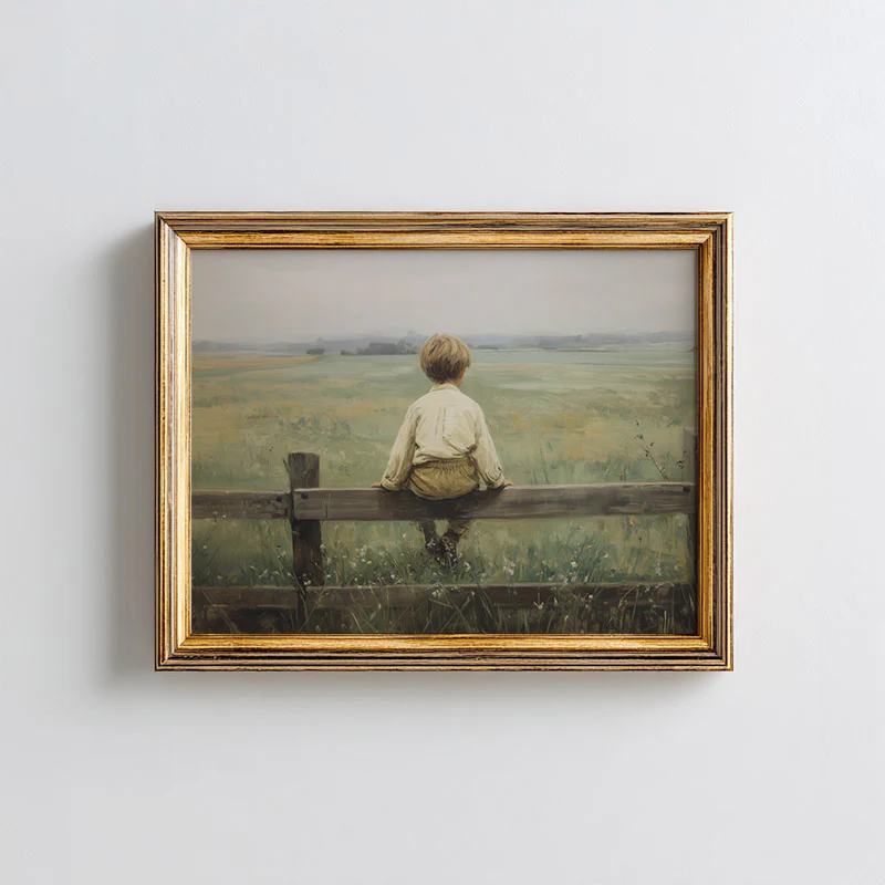 Boy On Fence Art Print