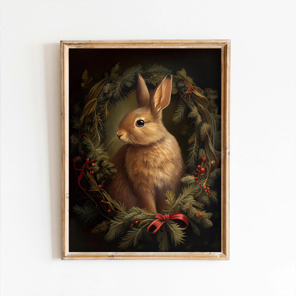 Bunny in Christmas Wreath Art Print