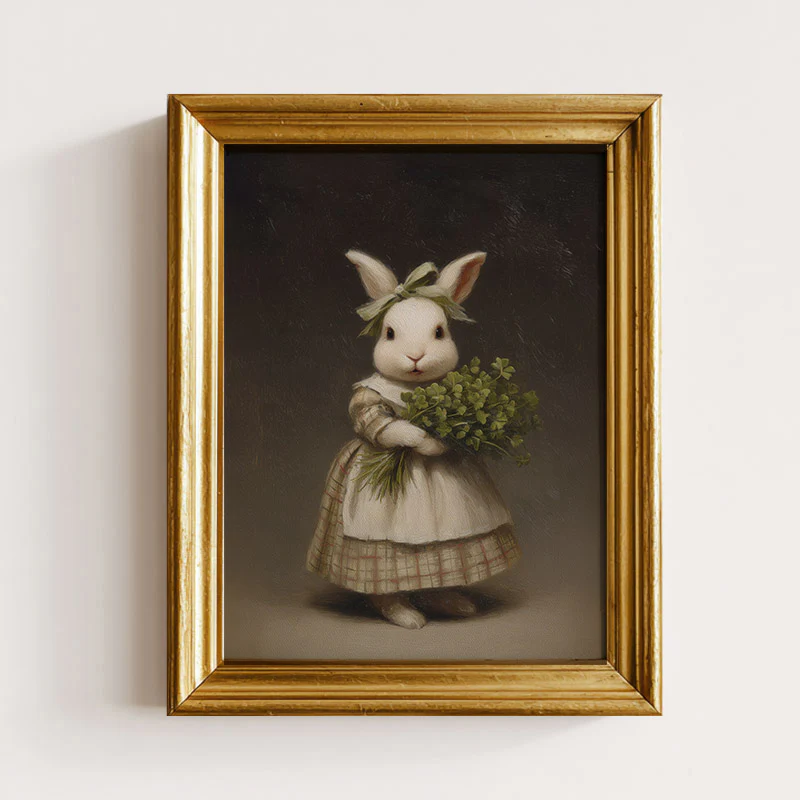 Bunny With Shamrock Bouquet Art Print