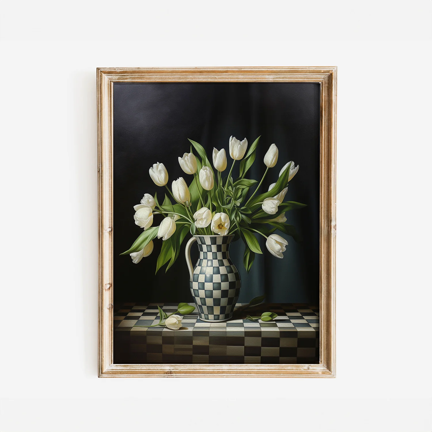 Checkerboard Vase White Tulips Art Print