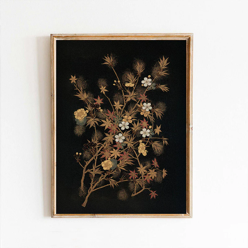 Autumn Japanese Maple Leaves on Black Background Art Print