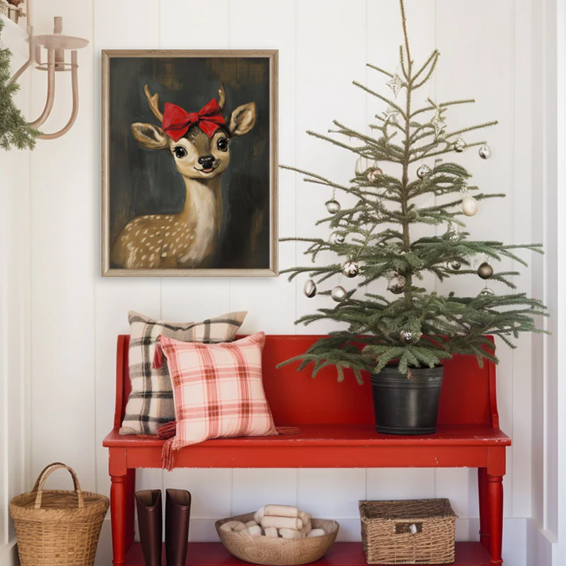 Clarice Reindeer With Bow Portrait Art Print - Image 2
