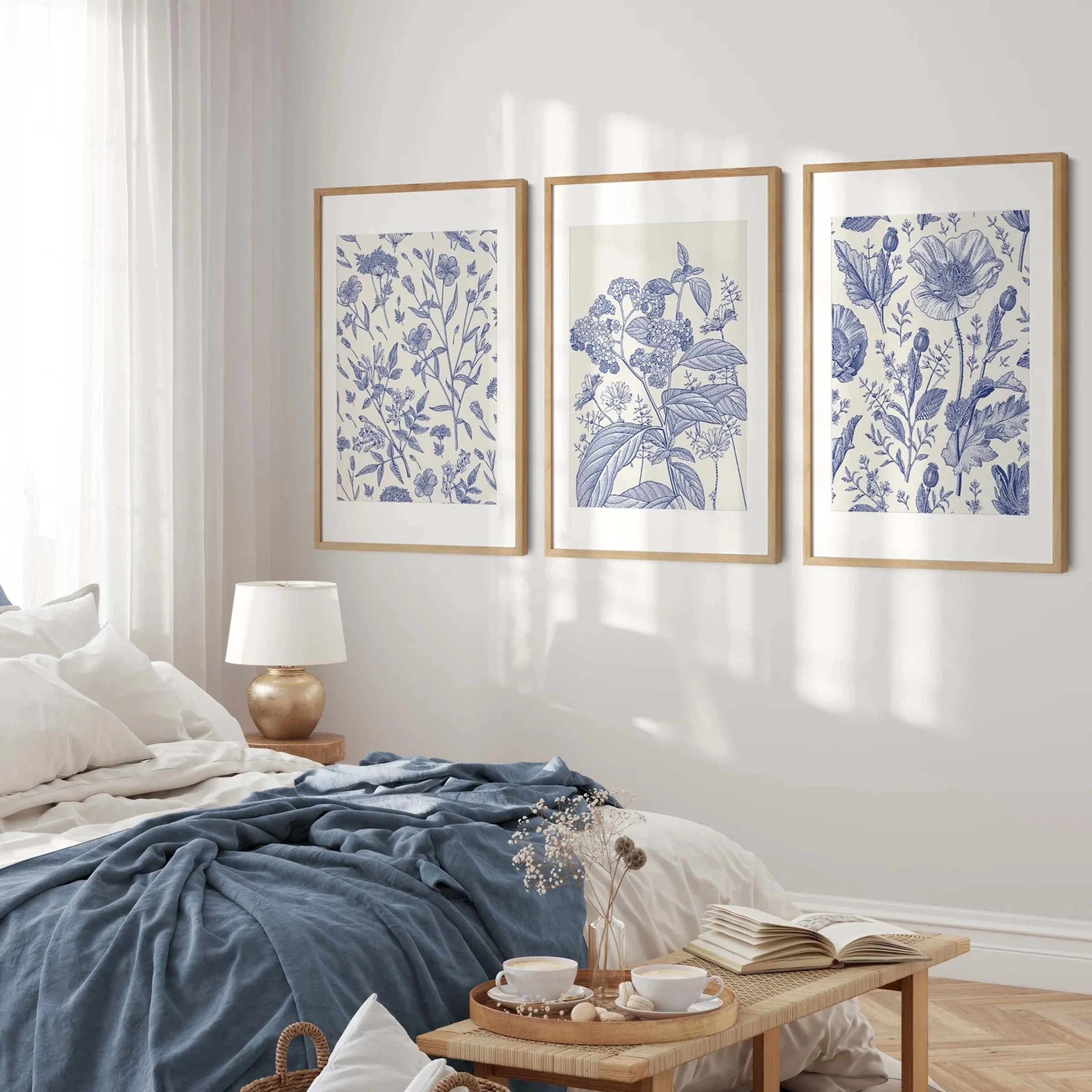 Classic Blue Chinoiserie Set of Three Art Prints - Image 3