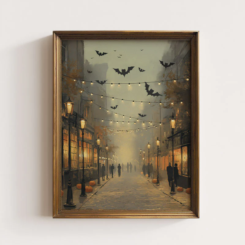 Cobblestone Halloween Street Art Print