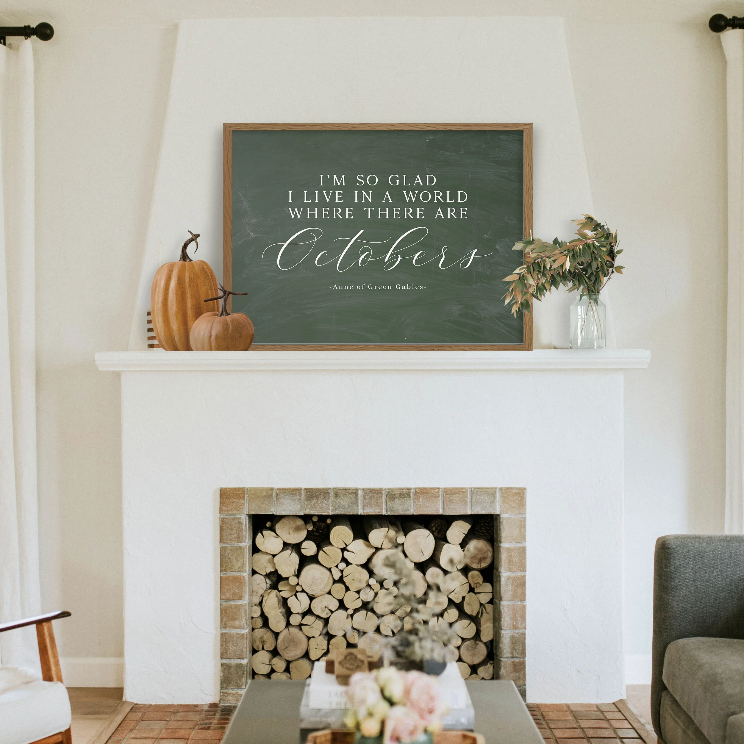 Octobers Green Chalkboard Art Print
