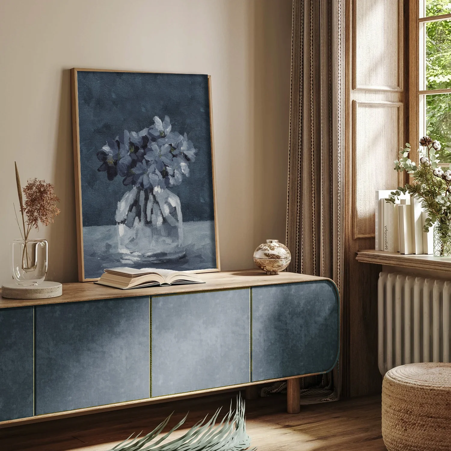 Modern Blue Flowers in Vase Art Print - Image 3