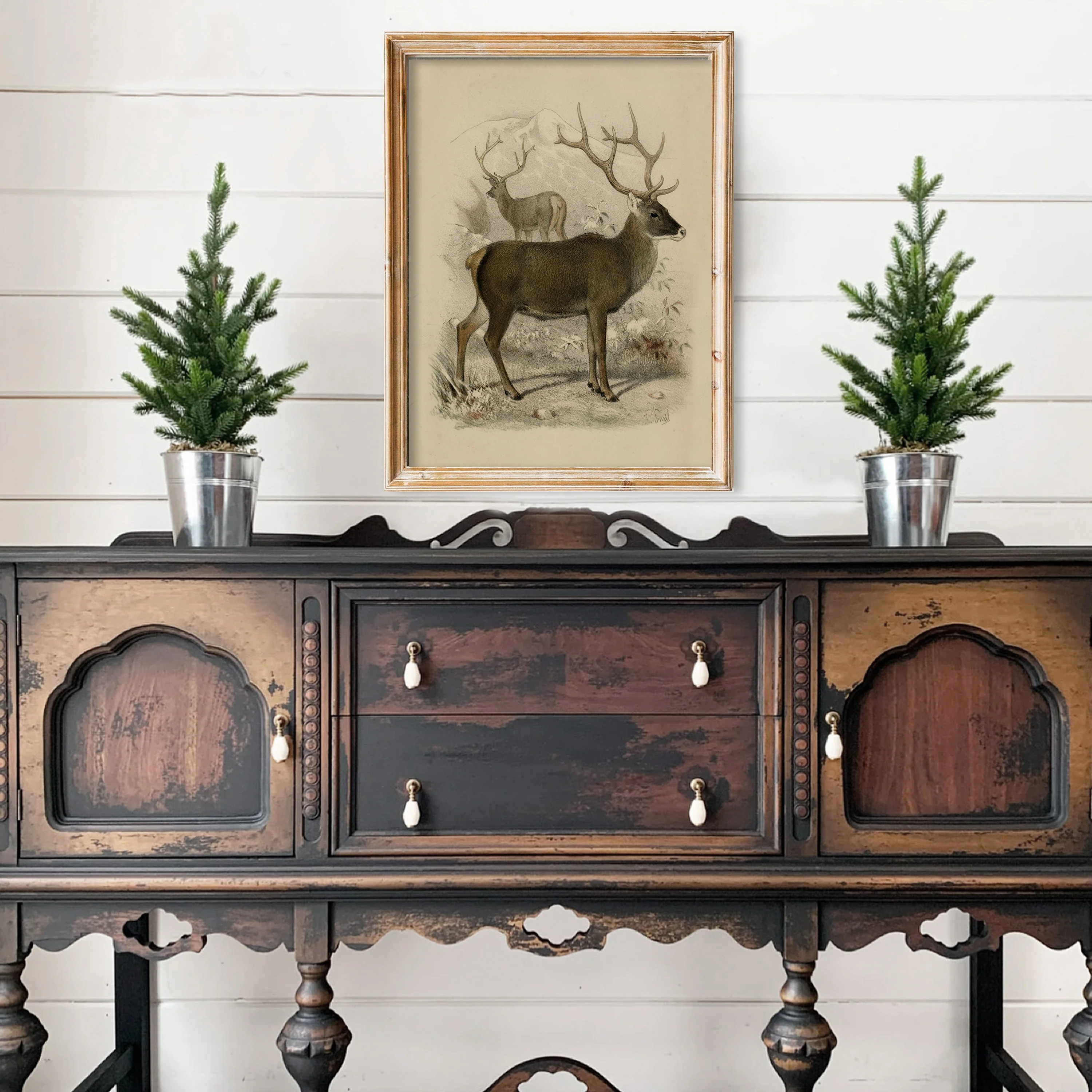 Vintage Reindeer Christmas Art Print