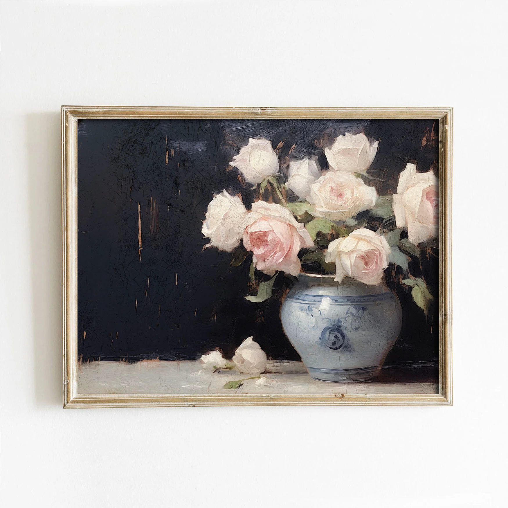 Pink Roses in Vintage Chinoiserie Vase Valentine Art Print