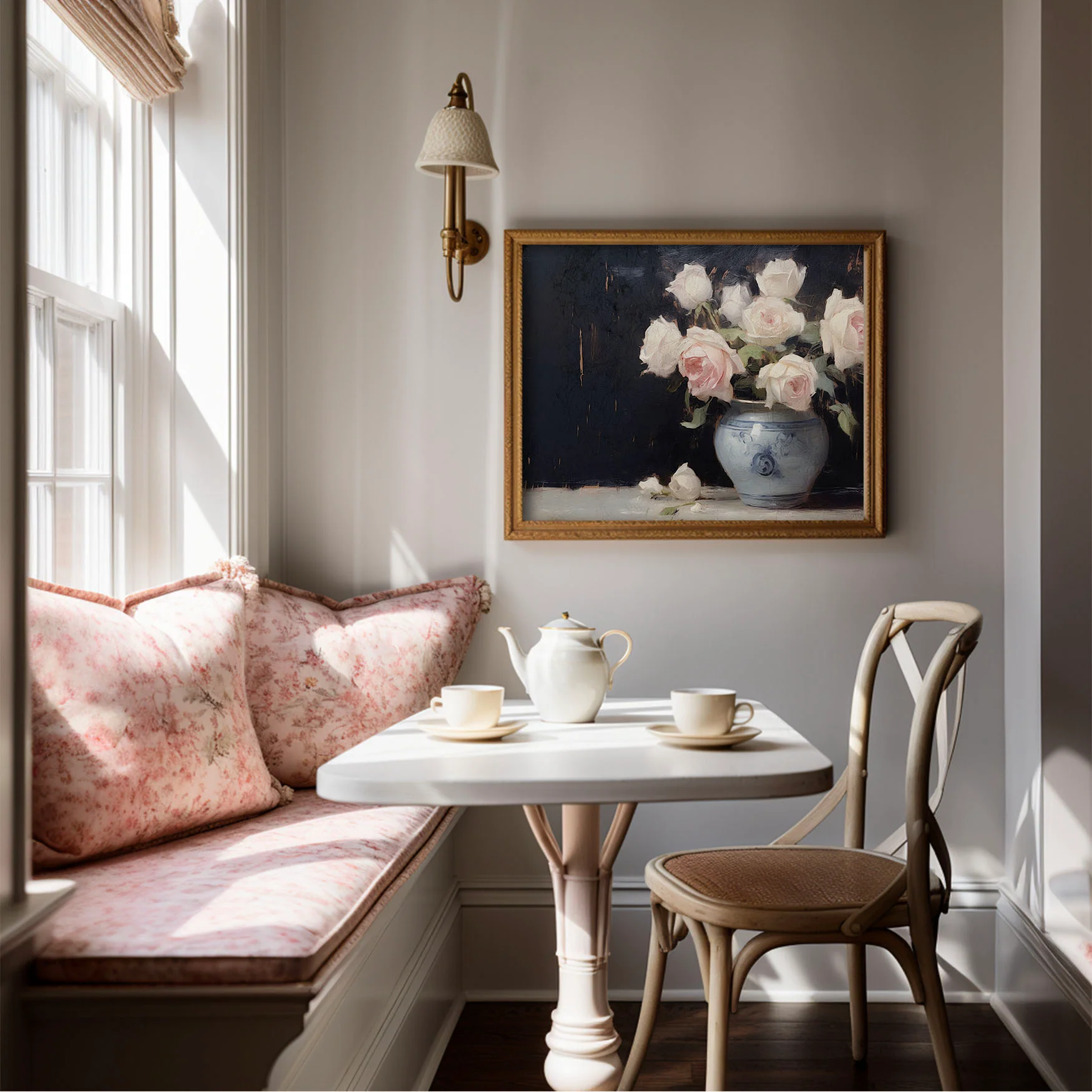Pink Roses in Vintage Chinoiserie Vase Valentine Art Print - Image 2
