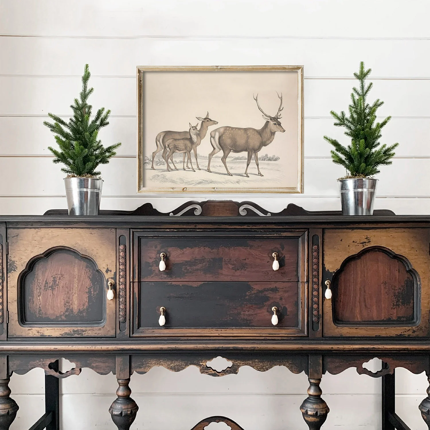 Vintage Reindeer Family Christmas Print