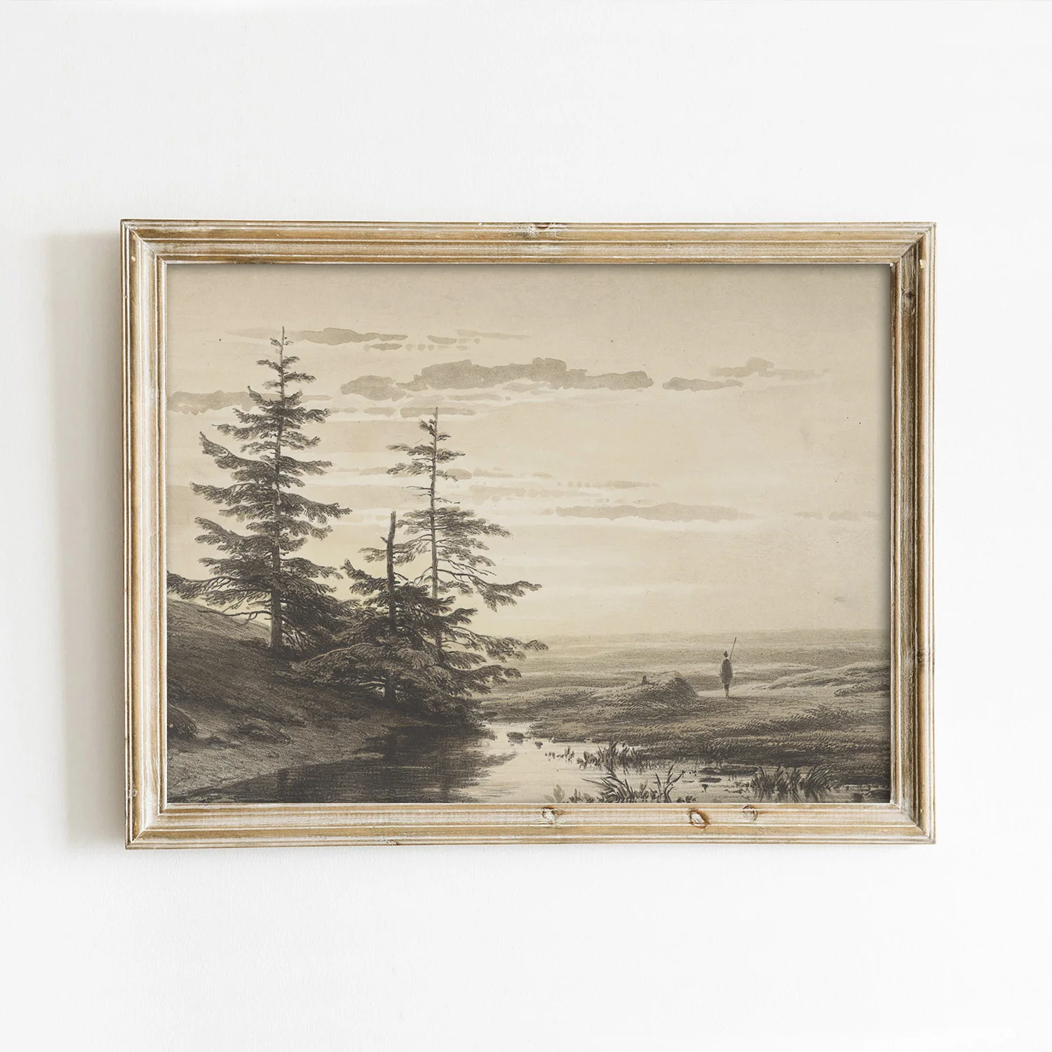 Muted Sunrise Fir Trees Vintage Art Print