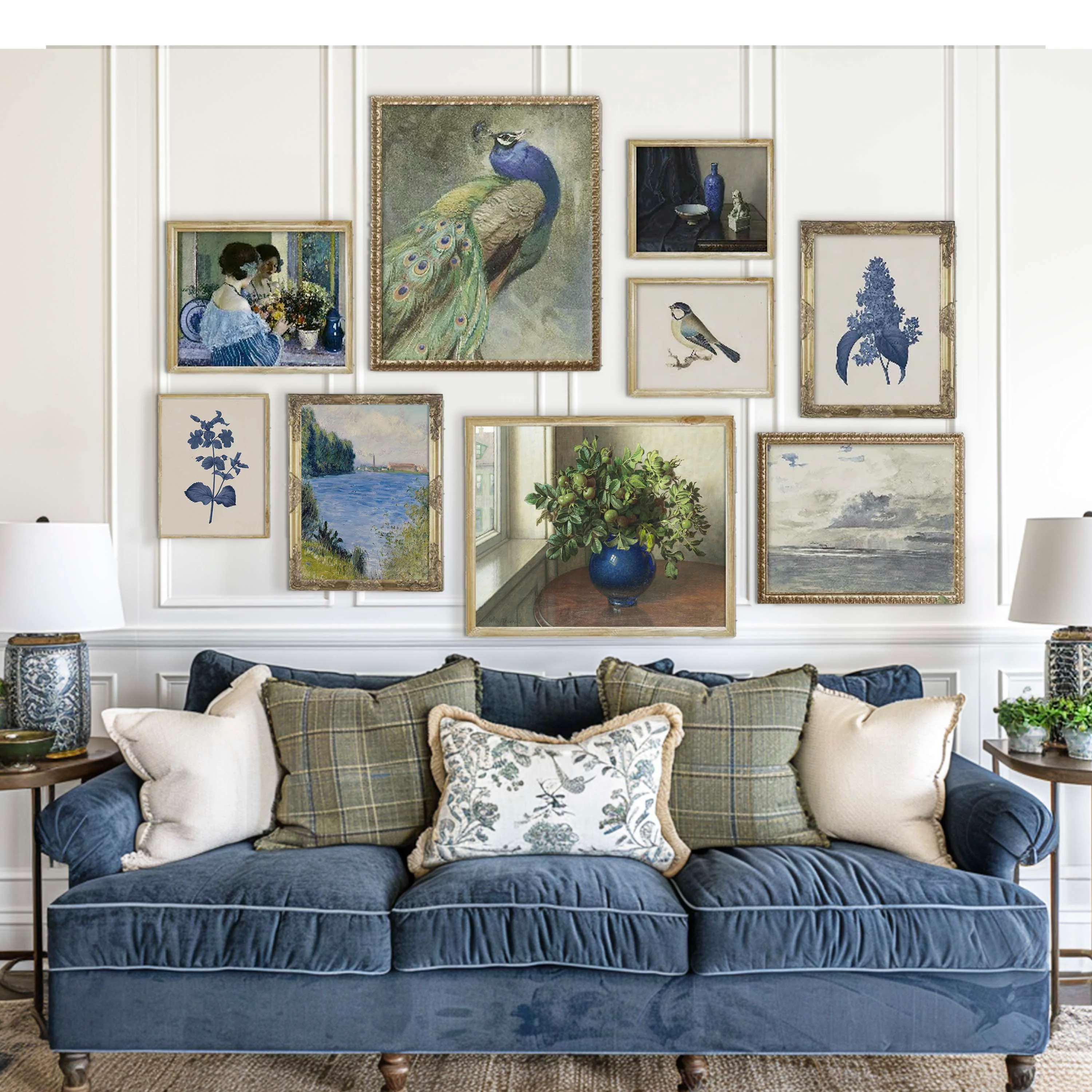 Antique Blue Vintage Gallery Wall Art Print Set - Image 4