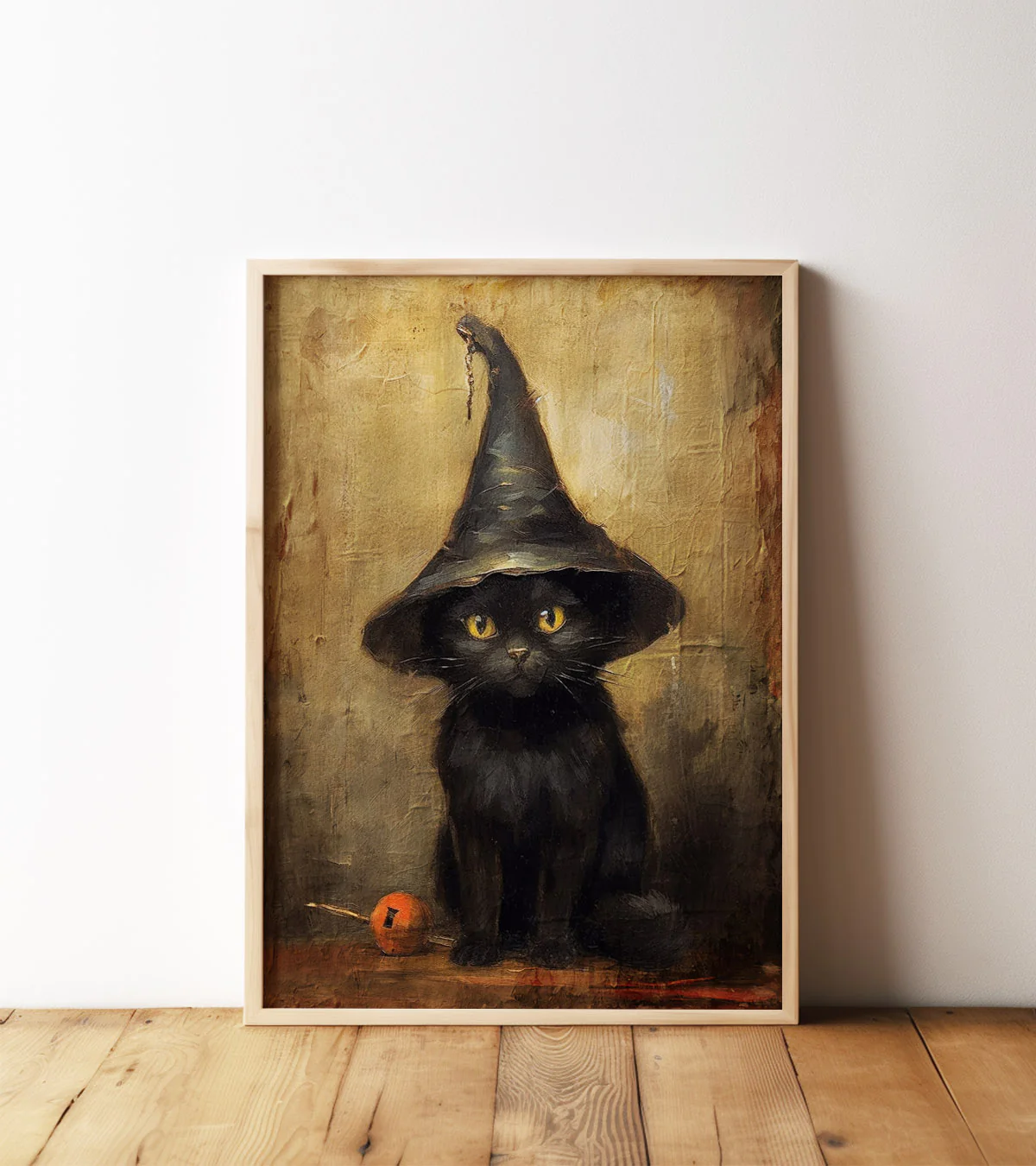 Black Cat in Witch Hat Halloween Art Print