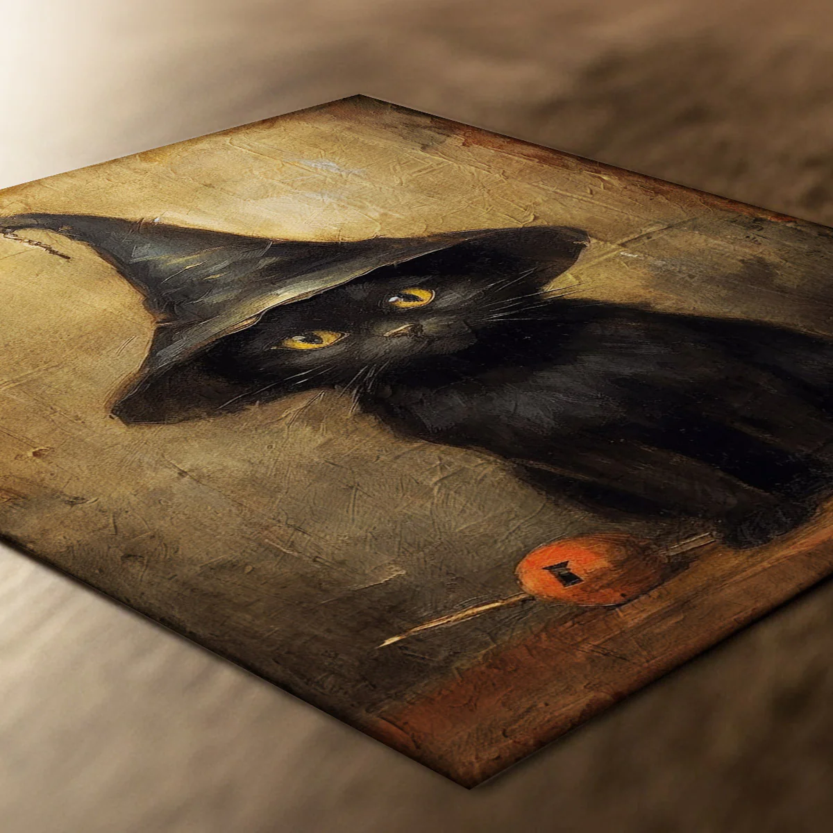 Black Cat in Witch Hat Halloween Art Print - Image 2