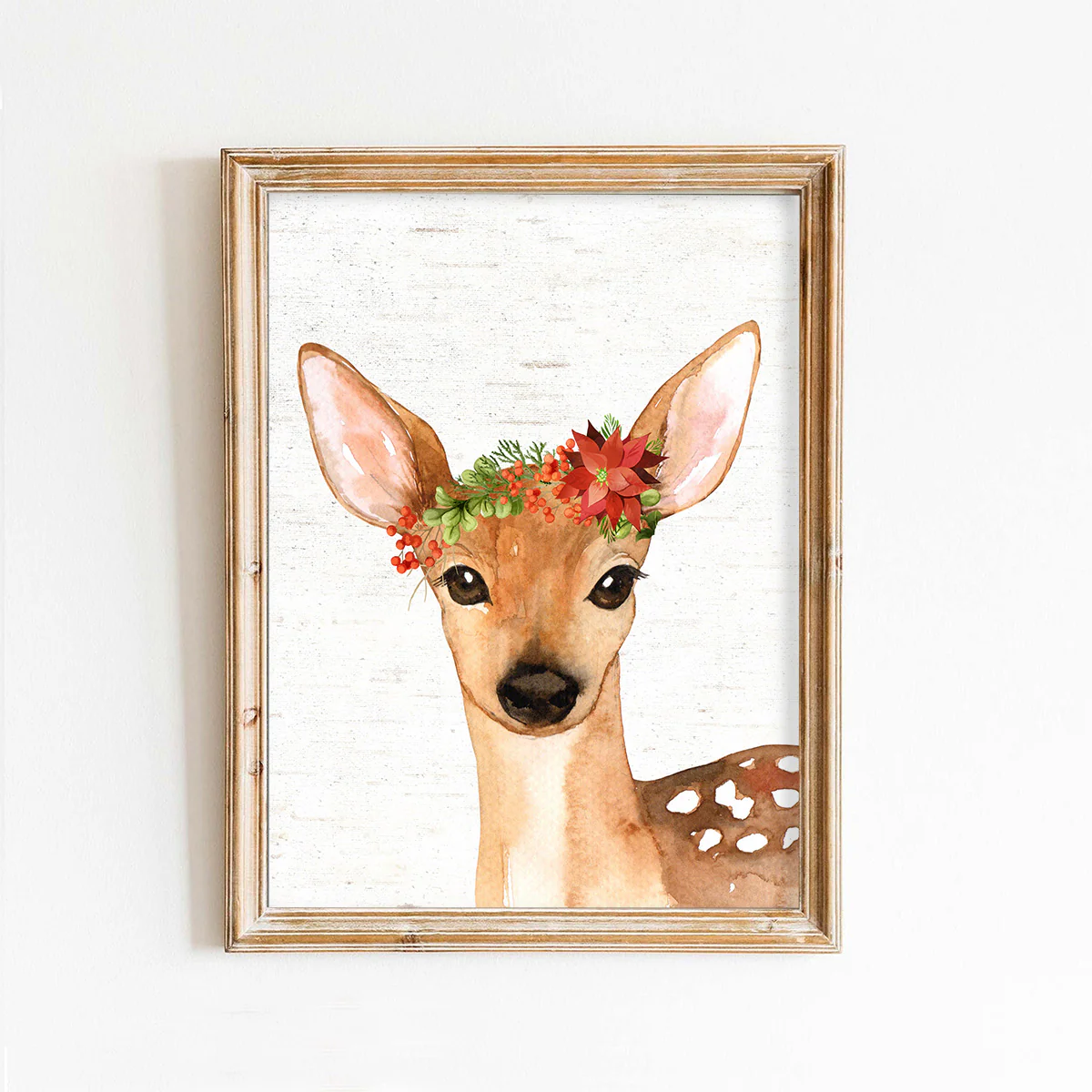 Deer Portrait Christmas Art Print