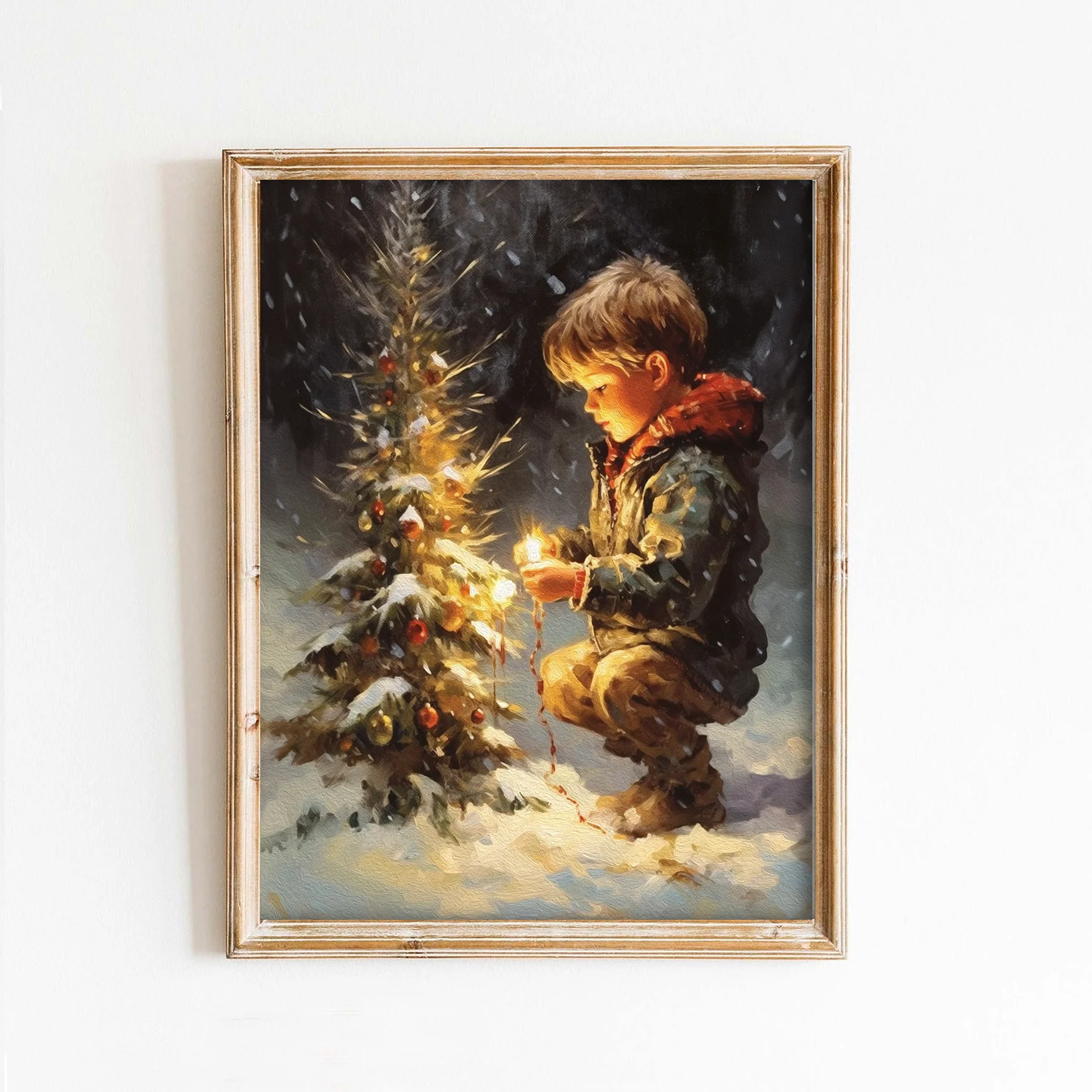 Little Boy and Christmas Tree Holiday Art Print