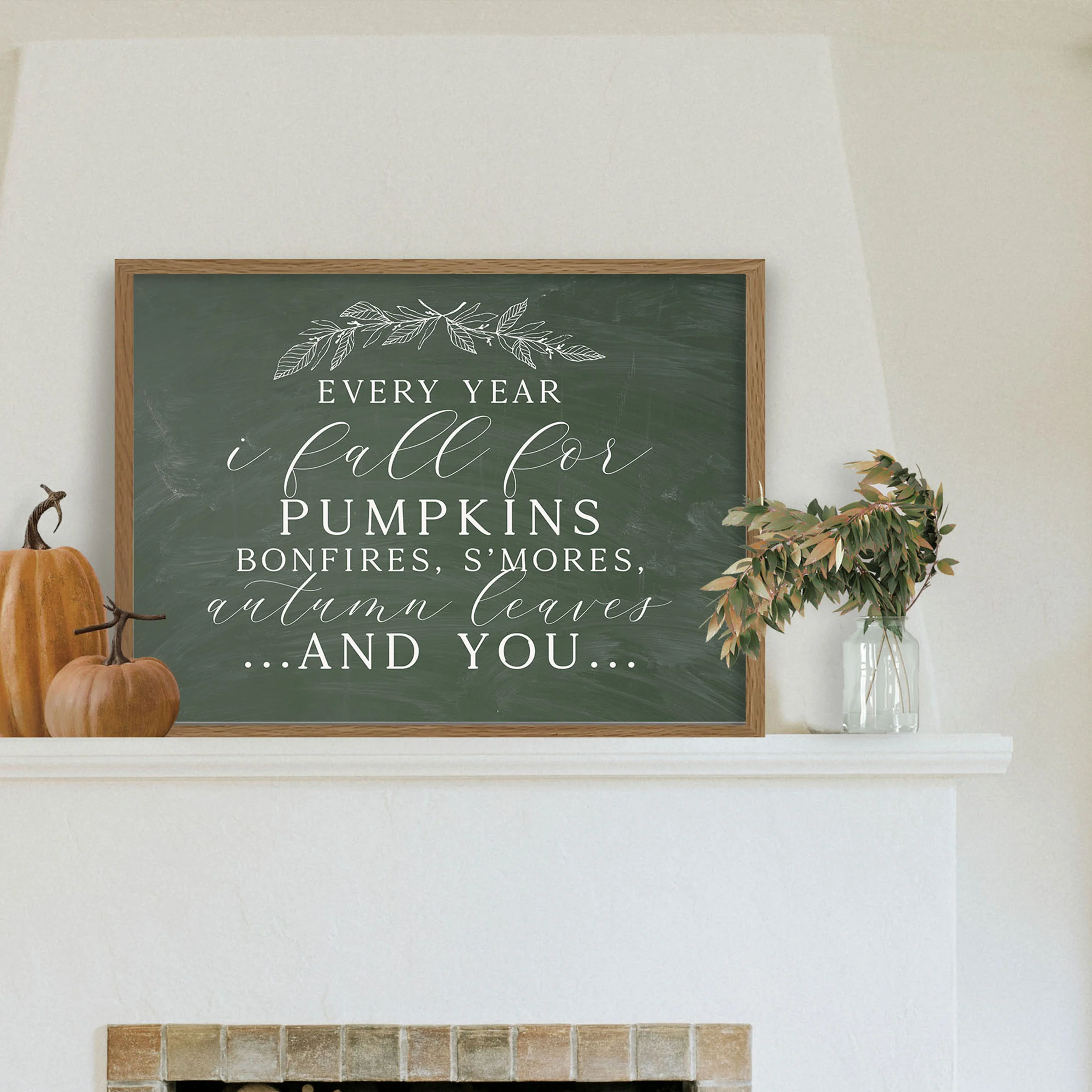 I Fall For You Autumn Green Chalkboard Art Print