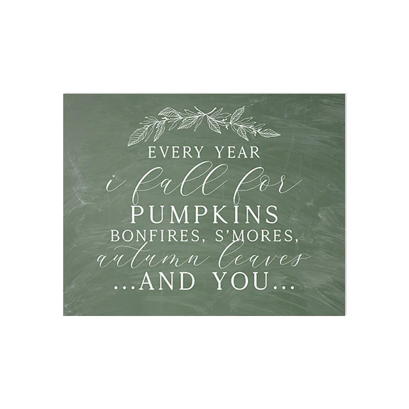 I Fall For You Autumn Green Chalkboard Art Print - Image 3
