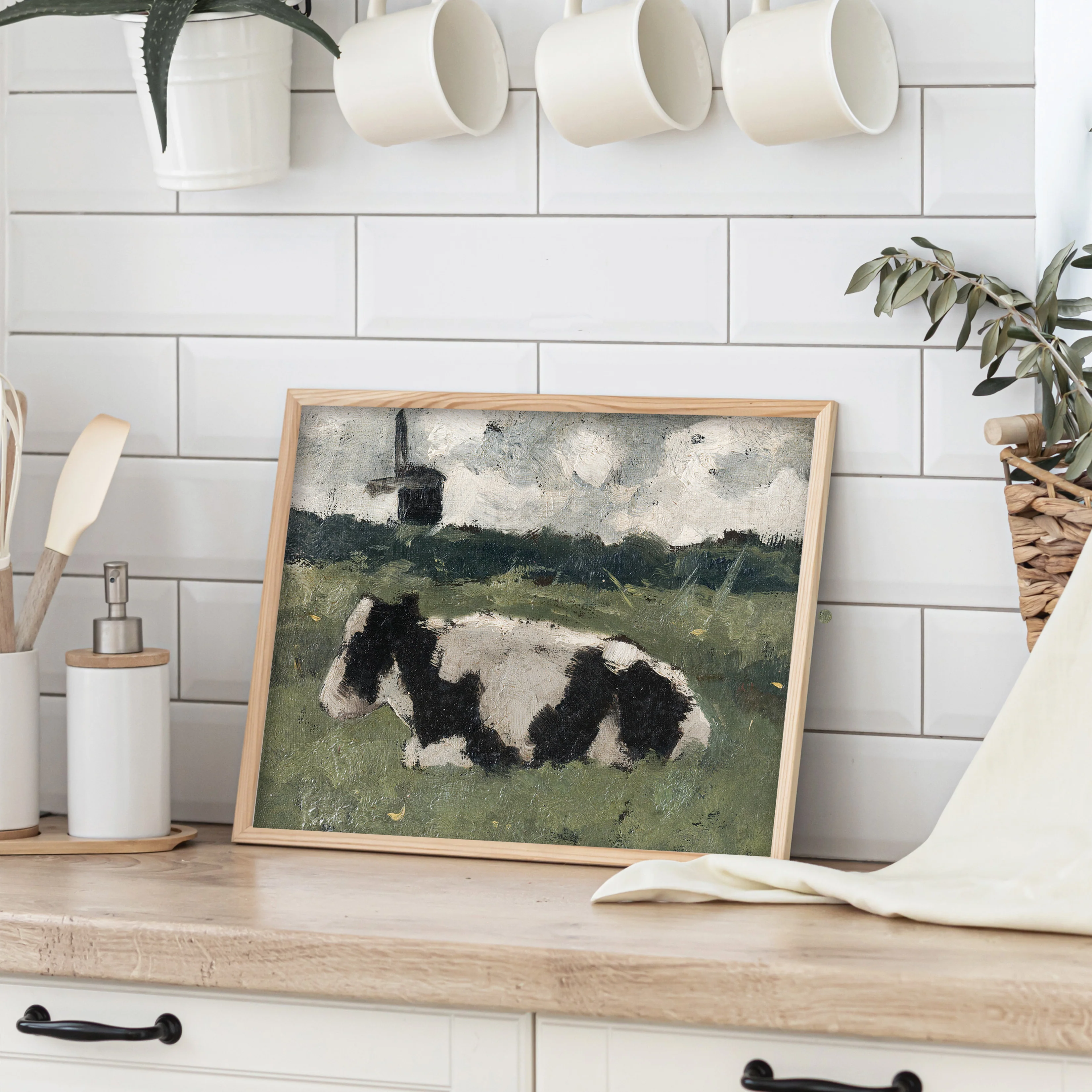 Painted Resting Cow Vintage Art Print