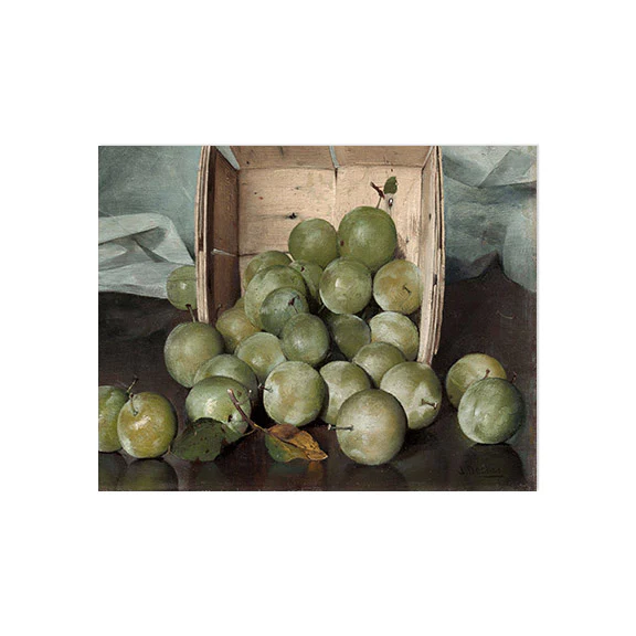 Green Apples in Basket Vintage Autumn Art Print - Image 2