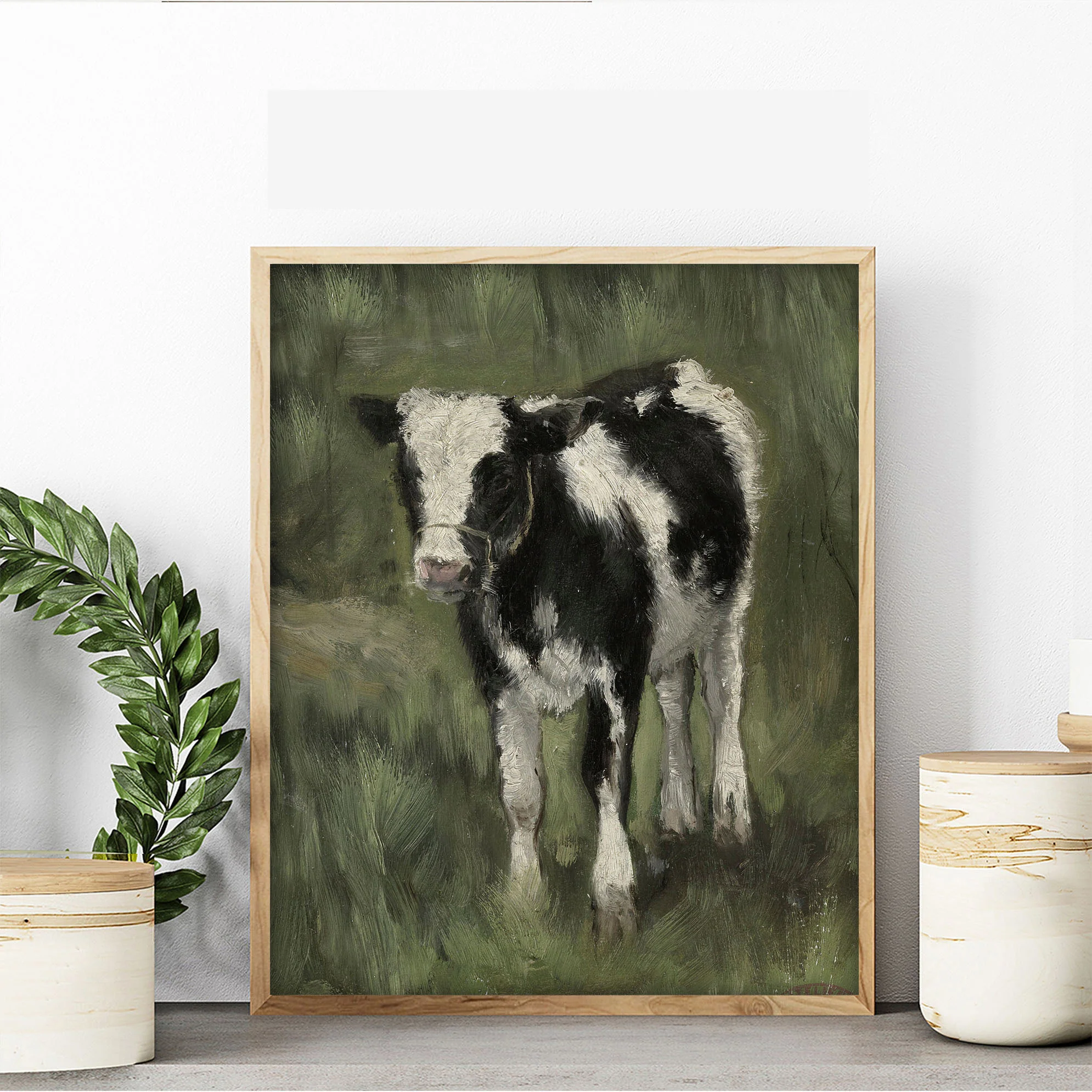 Vintage Baby Calf in Field Painting rt Print