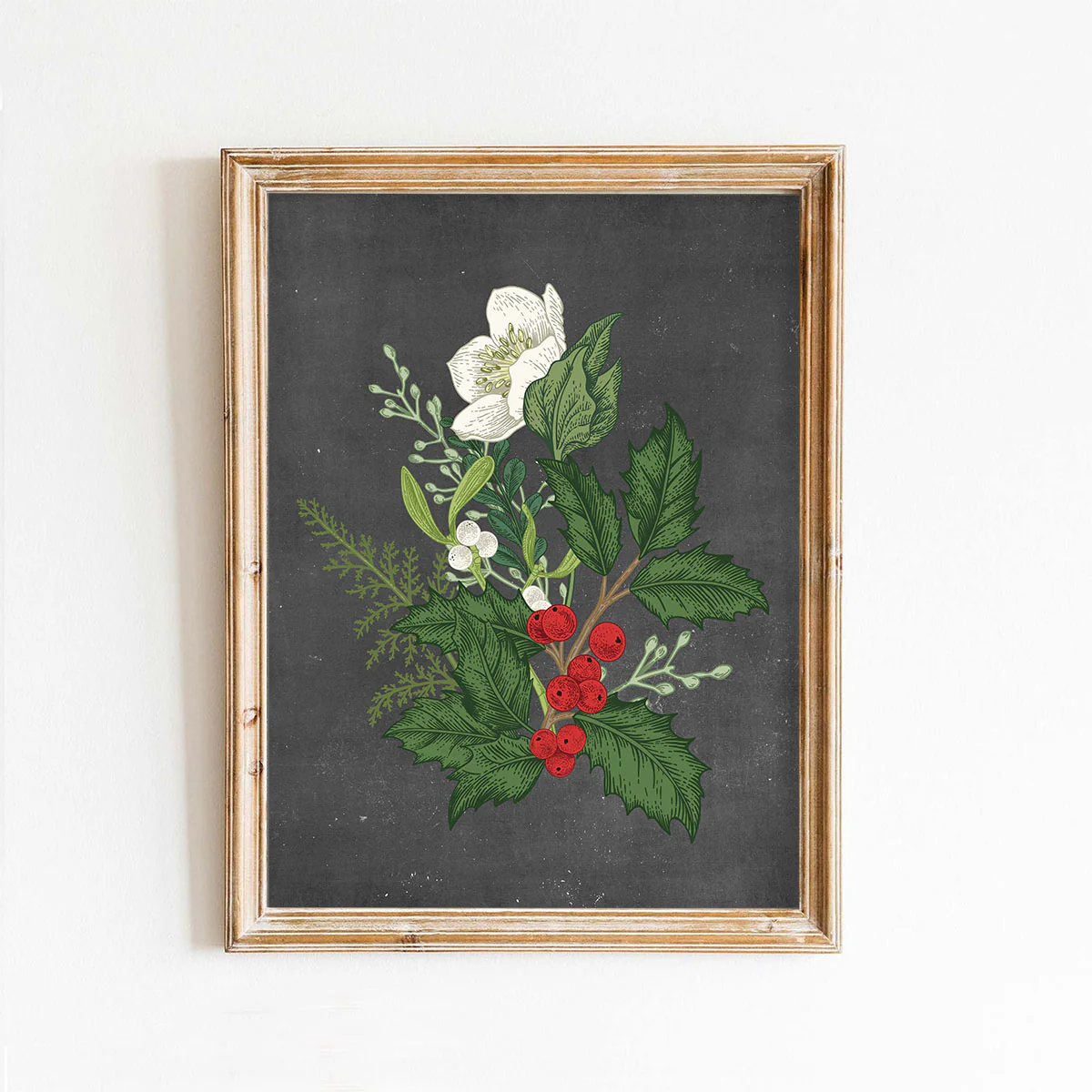 Winter Foliage 2 on Black Chalkboard Art Print