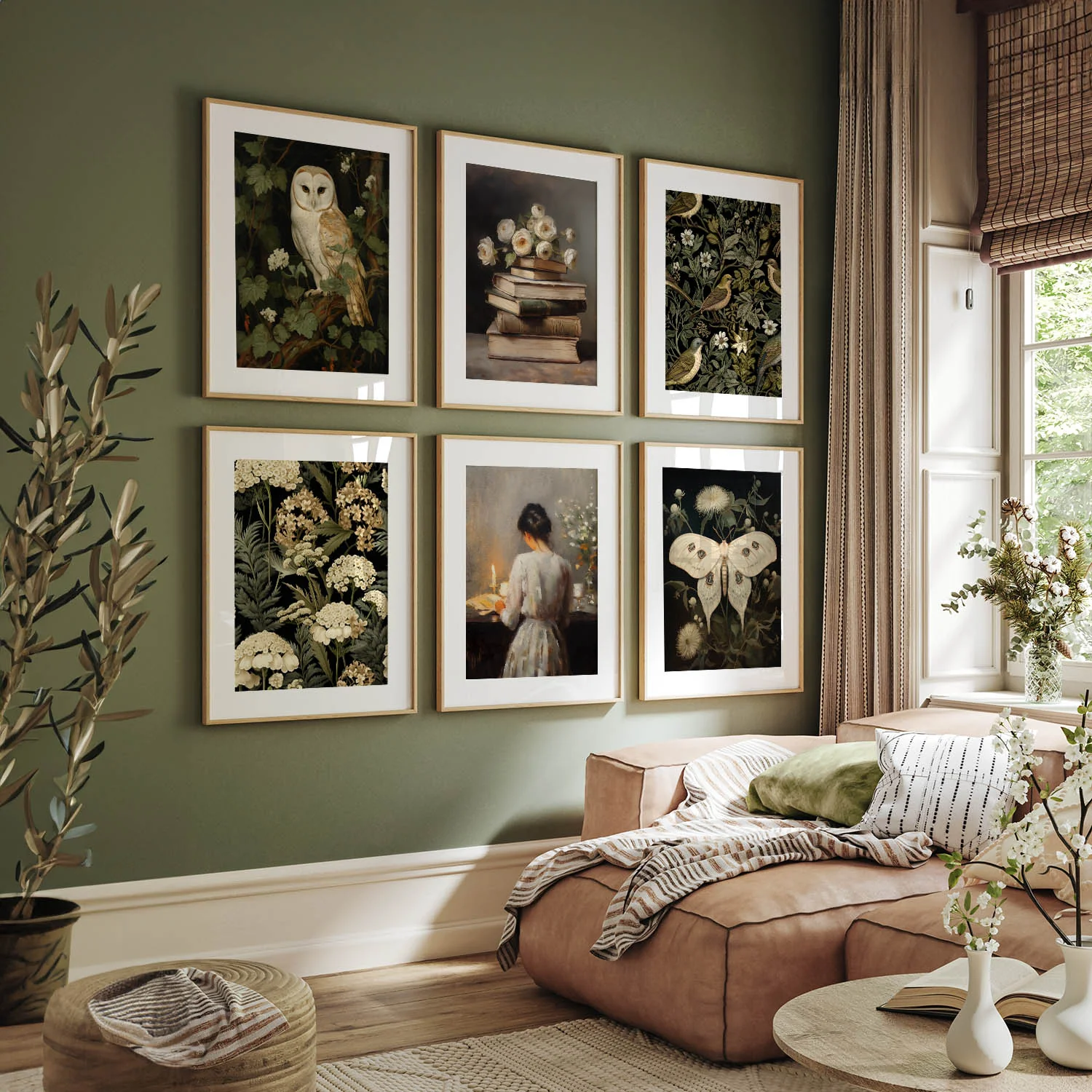 Cottage Moss Green & Cream Still Life Set of 6 Art Prints - Image 3