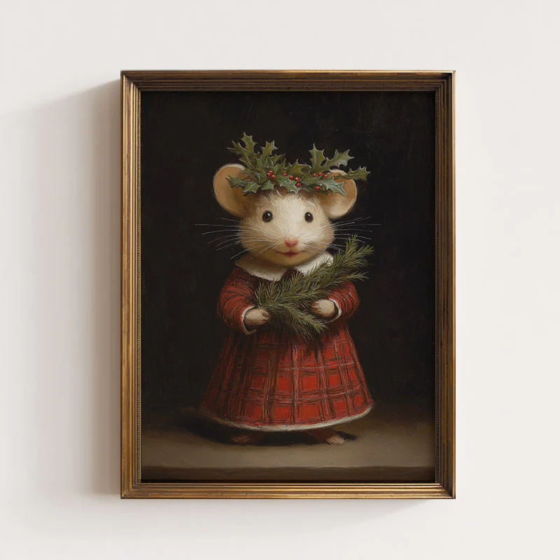 Country Christmas Mouse Art Print