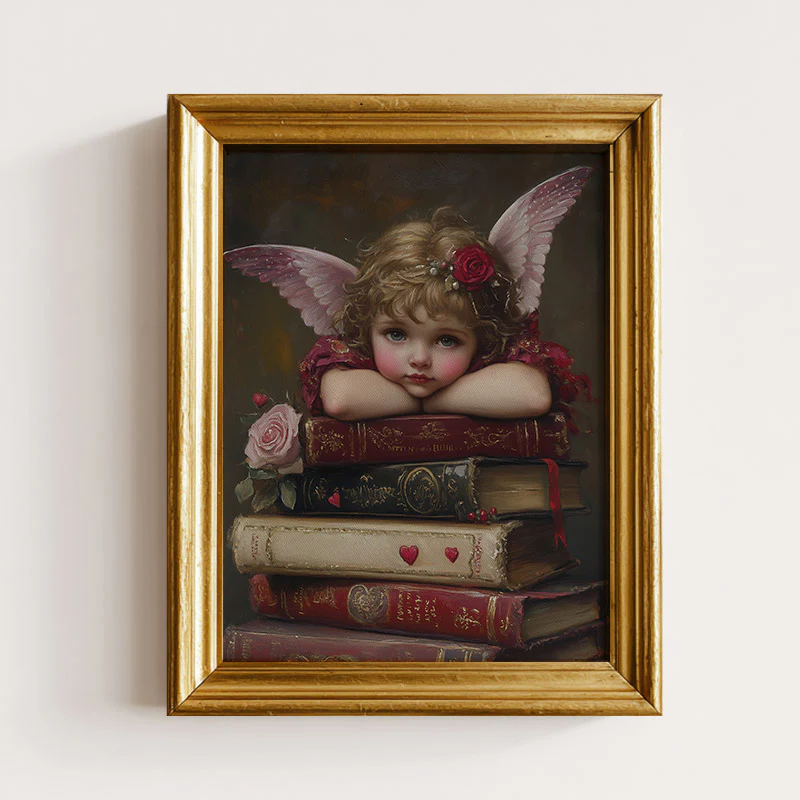 Cute Cupid On Books Valentine's Art Print