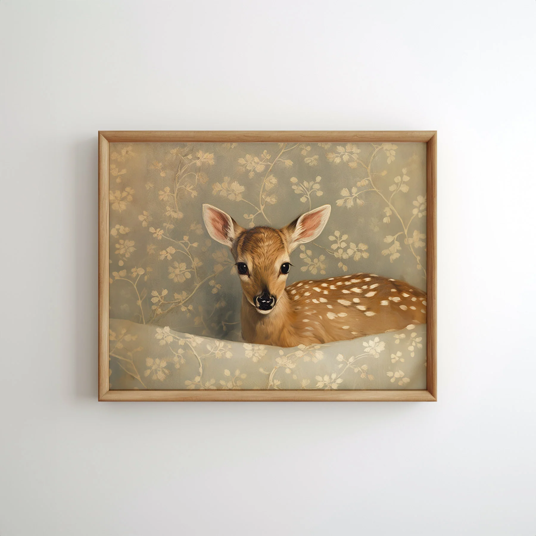 Deer on Blue Blanket Art Print