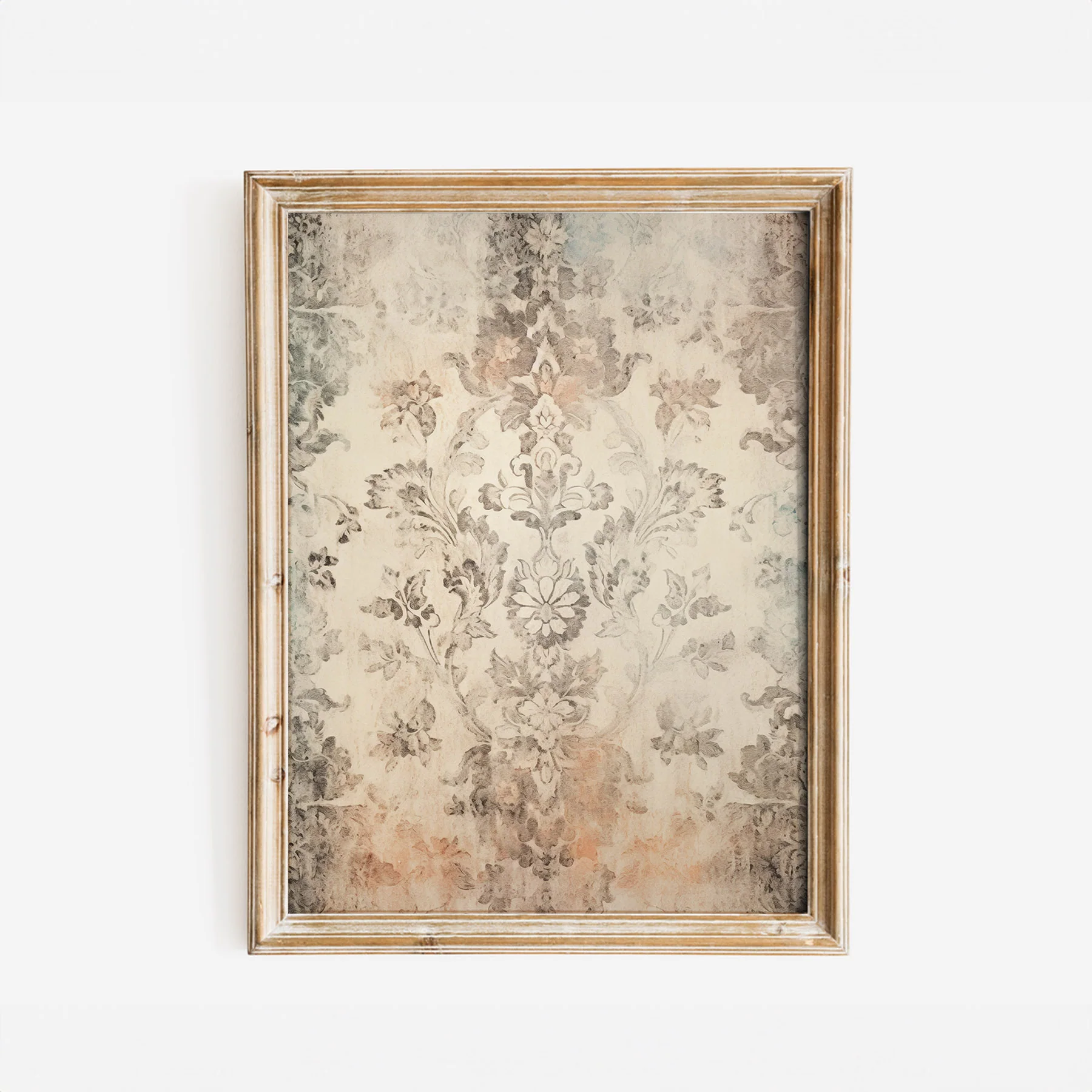 Distressed Ivory & Beige Tapestry Pattern Art Print