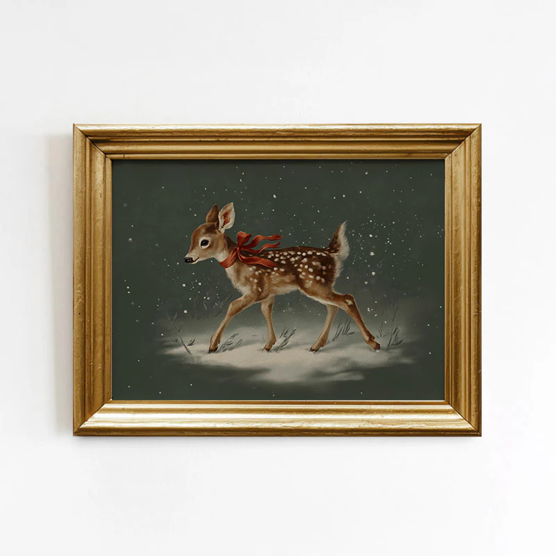 Forest Deer In Snow Art Print