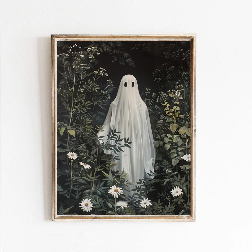 Ghost in Flower Field Halloween Art Print