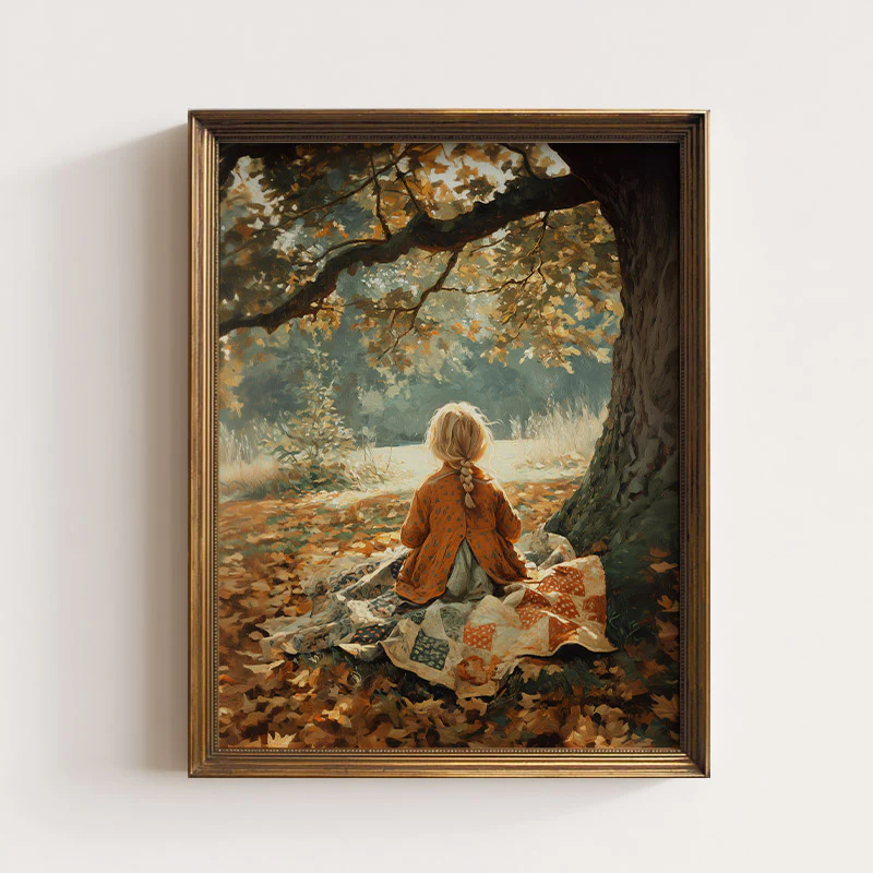 Girl Under An Autumn Maple Tree Art Print