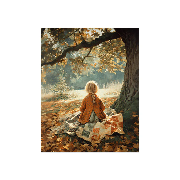 Girl Under An Autumn Maple Tree Art Print - Image 2