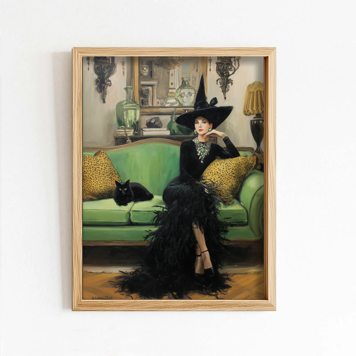 Glam Witch On Green Sofa Art Print